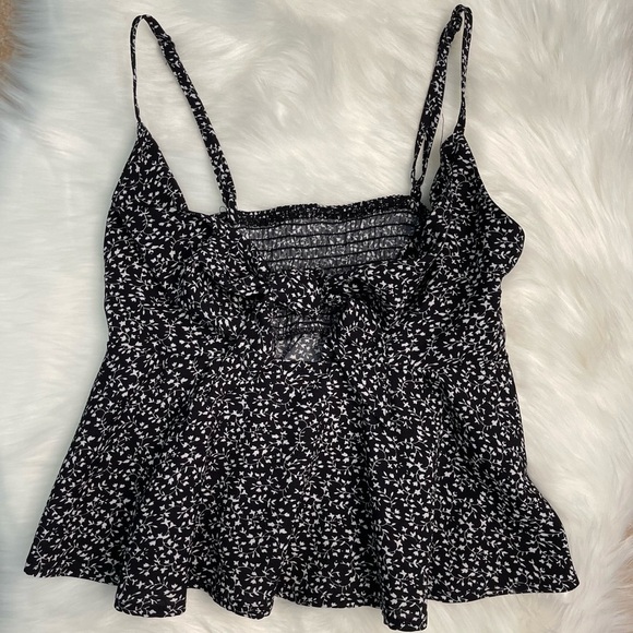 Tops - Crop Floral Top with Tie Front and Adjustable Spaghetti Strap